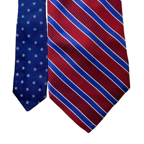 Tommy Hilfiger Mens Red & Blue 100% Silk Reversible Tie Striped & Floral Design - Picture 4 of 8